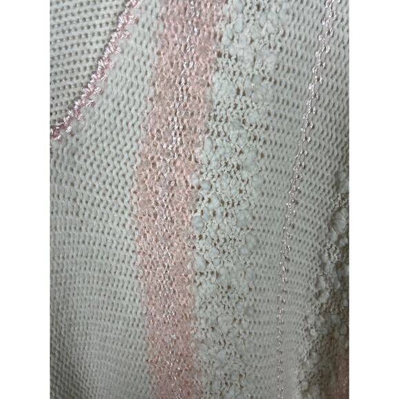 VTG 80s 90s Nubby Pastel Pink White Sweater XL Short Sleeve Large Coquette - Picture 4 of 9